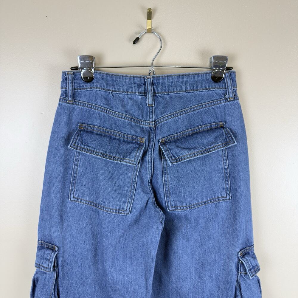 Wild Fable Women’s Mid Rise Baggy Cargo Jeans Blue Denim Wide Leg Utility Size 2 - Picture 6 of 12